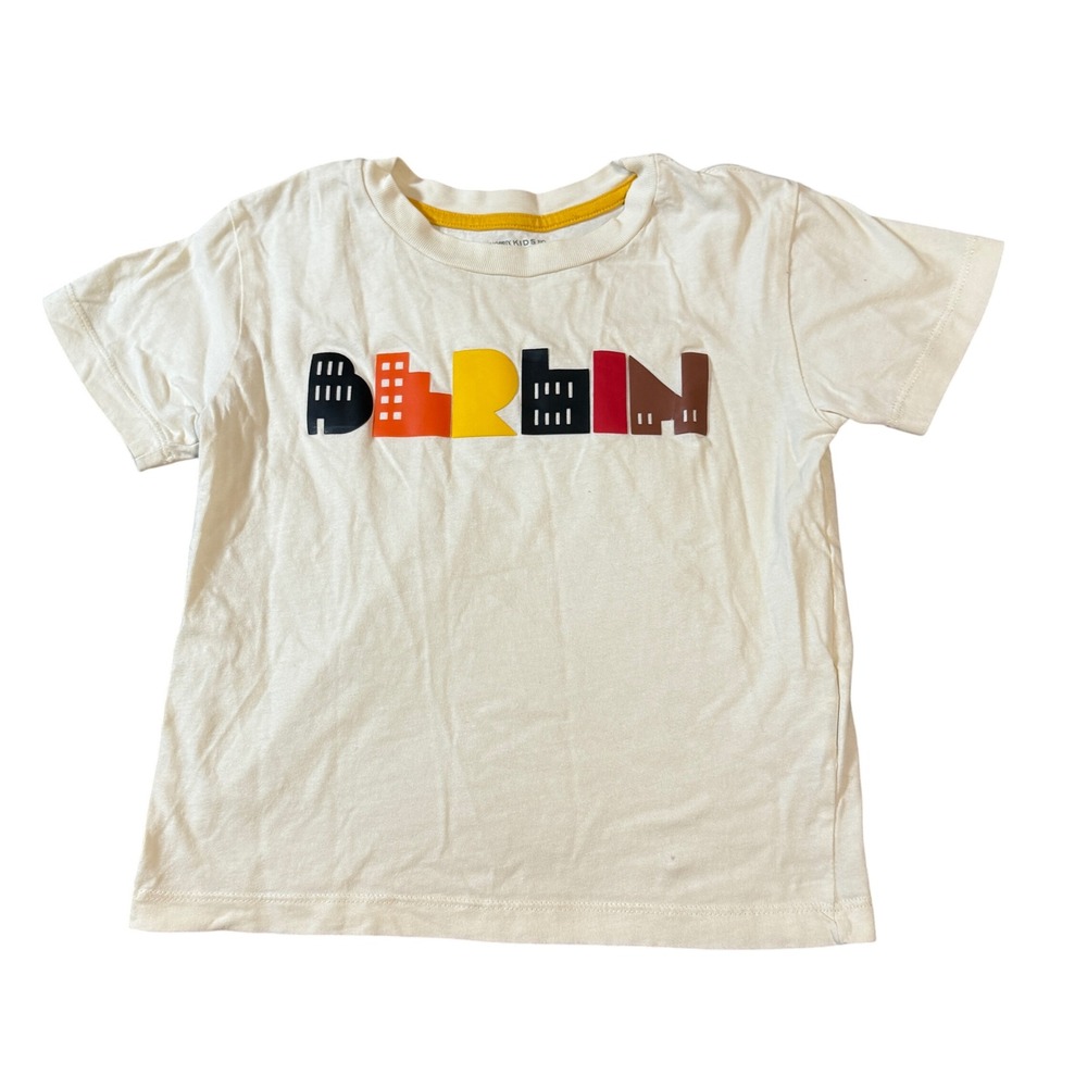 Monoprix Kids Bio Cotton‎ Size 5 Boy Crew Neck Tee Short Sleeve Off White Berlin